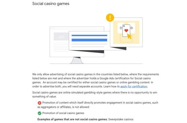 Google social sweepstakes casinos advertising